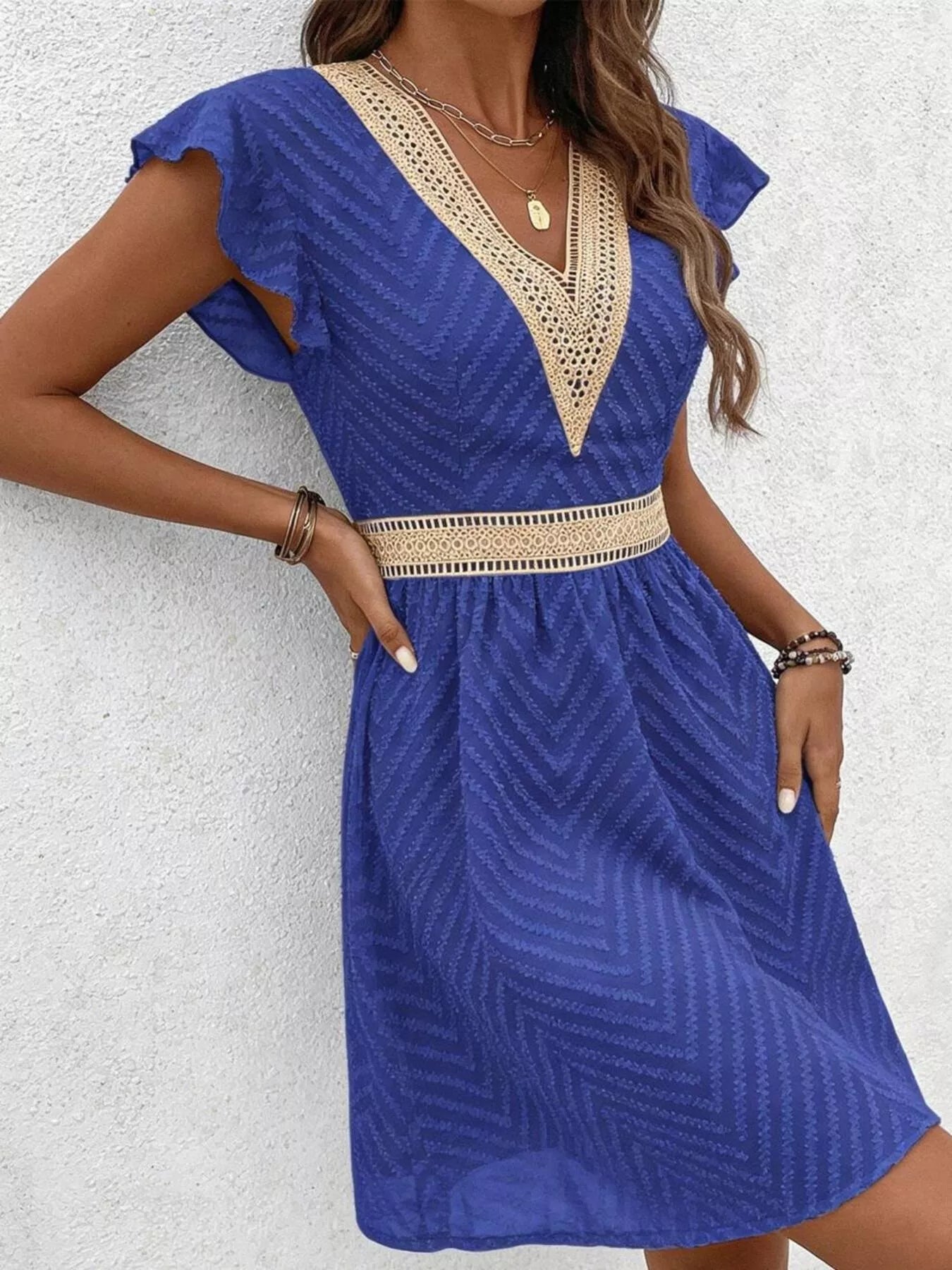 Ruffle Sleeve V-Neck Dress