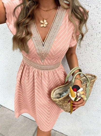 Ruffle Sleeve V-Neck Dress