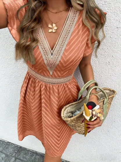 Ruffle Sleeve V-Neck Dress