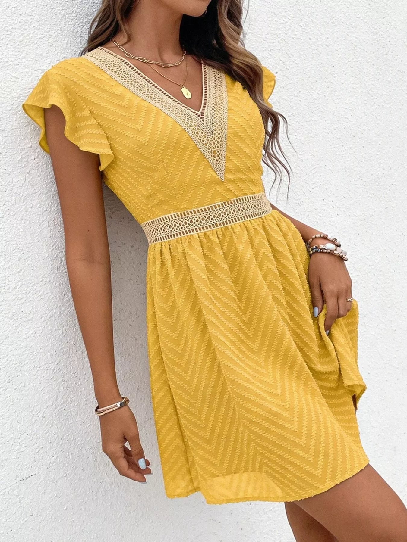 Ruffle Sleeve V-Neck Dress