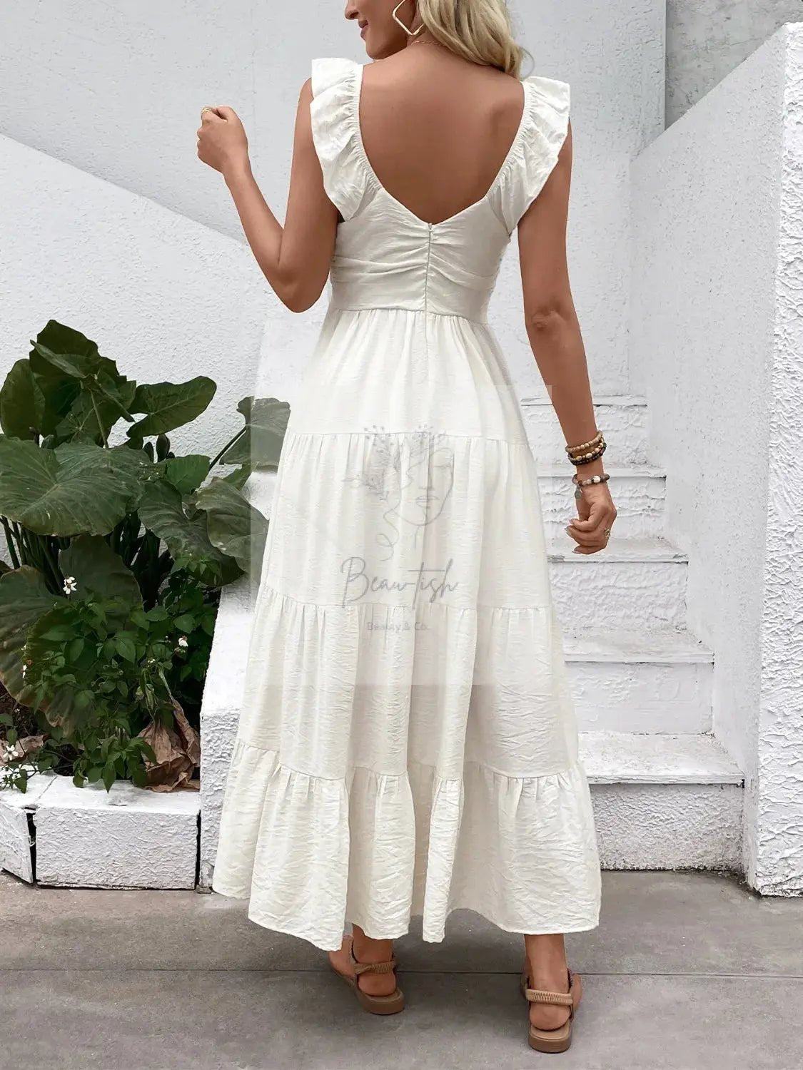 V-Neck Sleeveless Tiered Dress