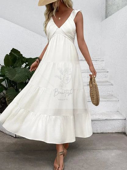 V-Neck Sleeveless Tiered Dress