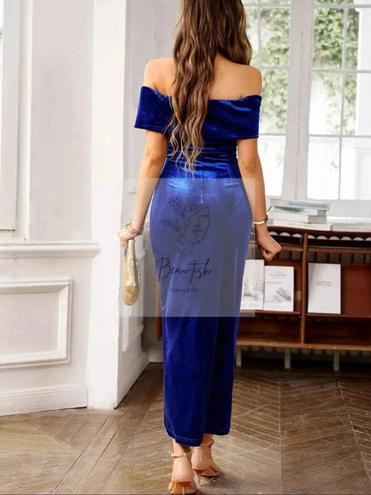 Velvet Off - Shoulder Ruched Midi Dress