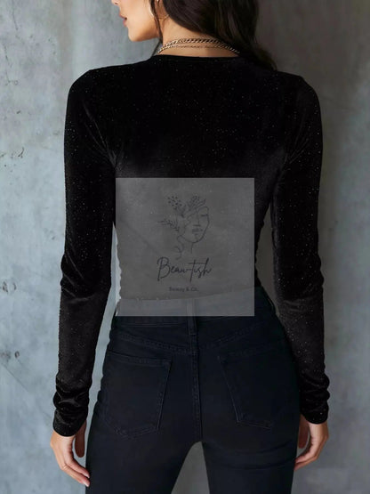 Velvet Ruched Long Sleeve T-Shirt