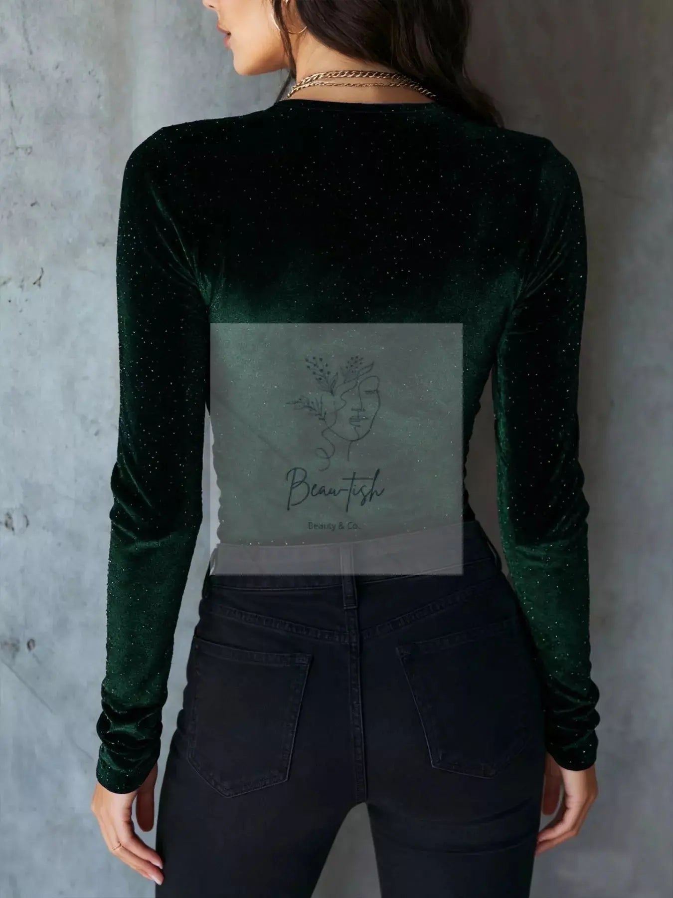 Velvet Ruched Long Sleeve T-Shirt