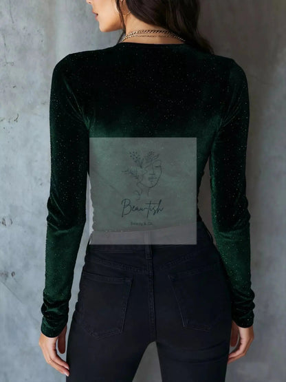 Velvet Ruched Long Sleeve T-Shirt
