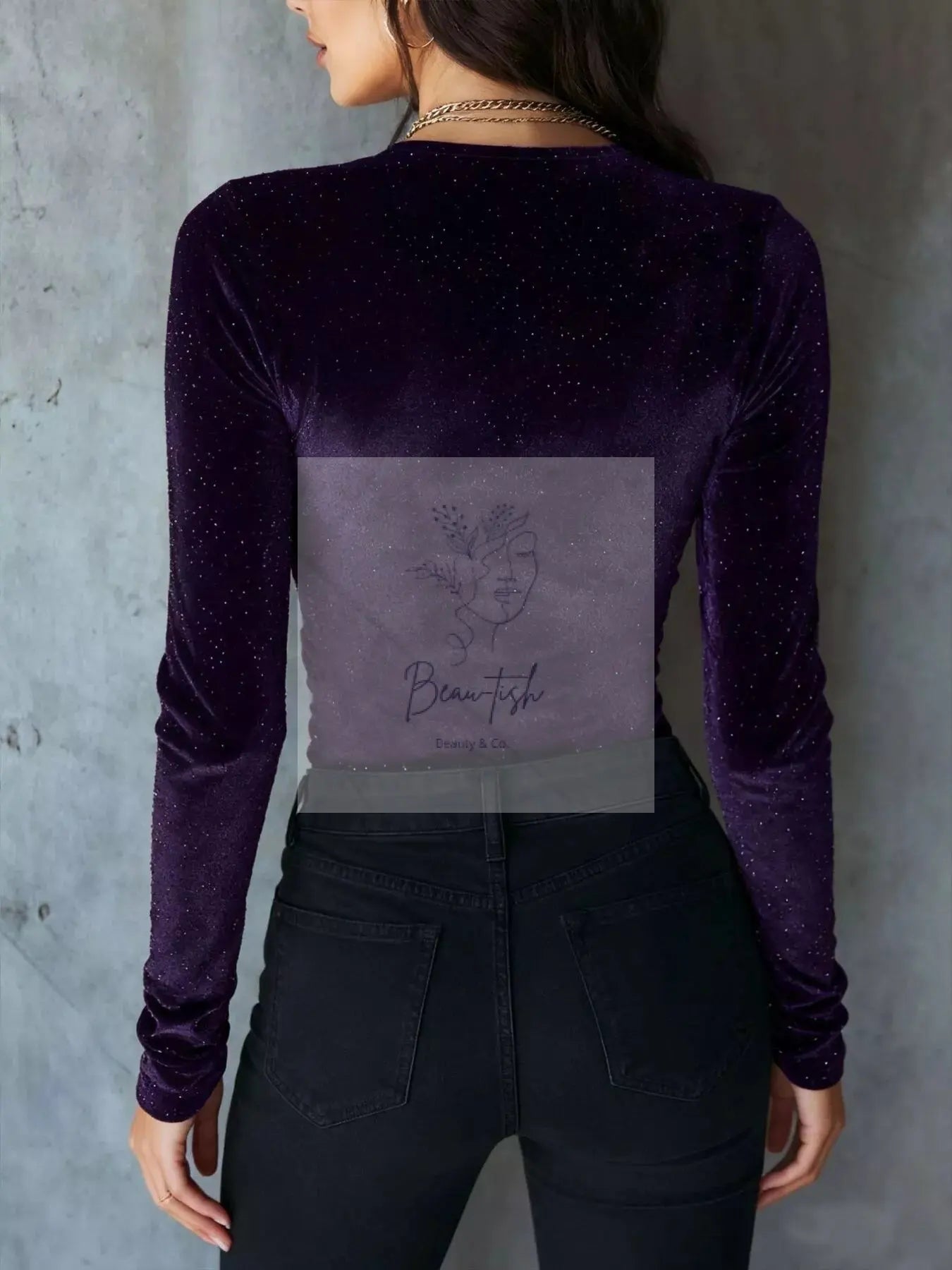 Velvet Ruched Long Sleeve T-Shirt