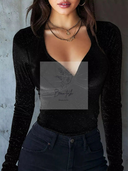 Velvet Ruched Long Sleeve T-Shirt