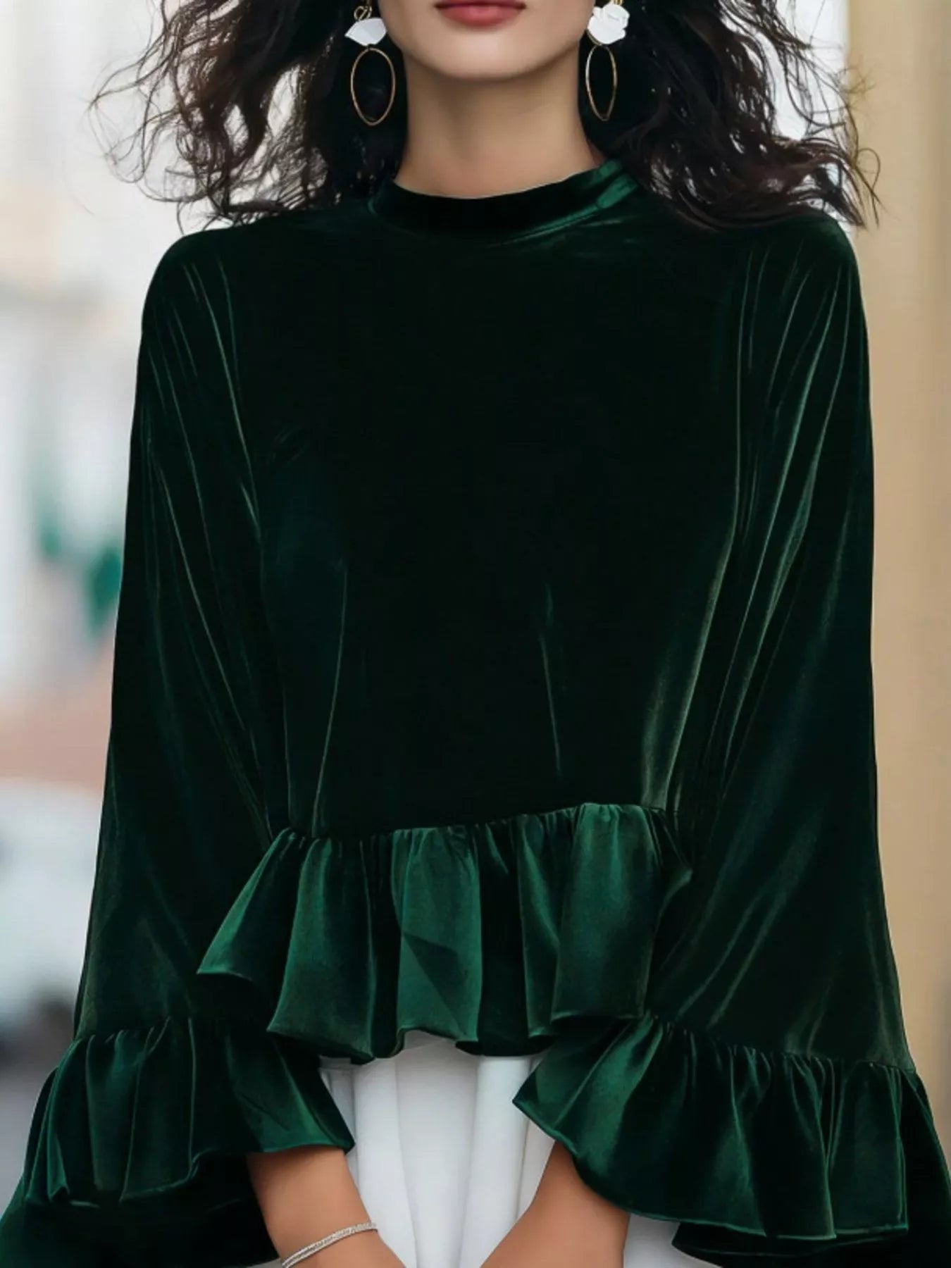 Velvet Ruffle Hem Blouse