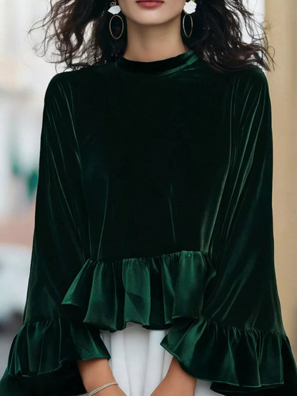 Velvet Ruffle Hem Blouse