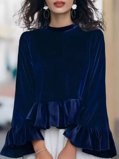 Velvet Ruffle Hem Blouse