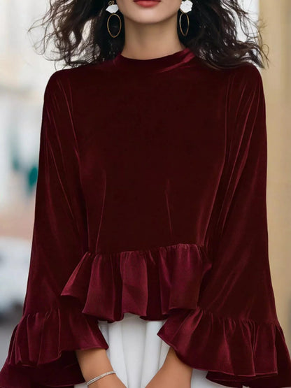 Velvet Ruffle Hem Blouse