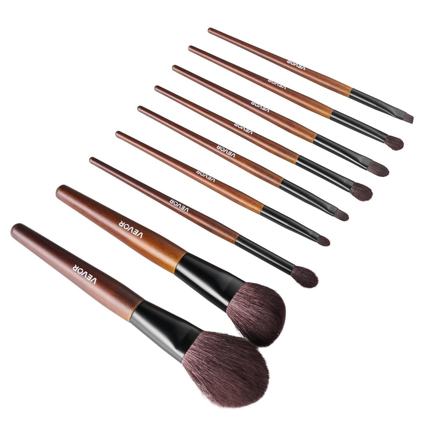 VEVOR 9-Piece Makeup Brush Set with Soft Natural Wool & Vegan Synthetic Bristles, Ergonomic Wood Handle, Travel-Friendly Storage Bag