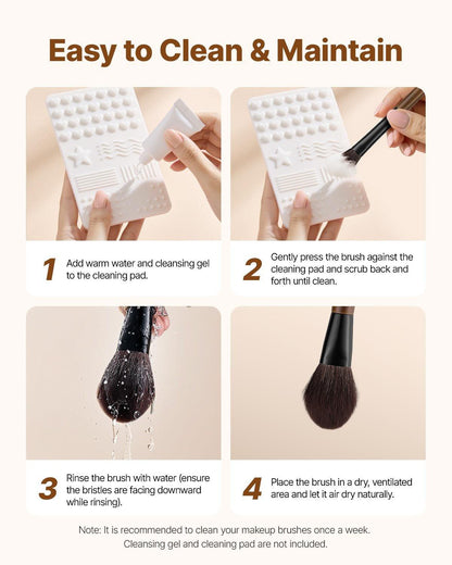VEVOR 9-Piece Makeup Brush Set with Soft Natural Wool & Vegan Synthetic Bristles, Ergonomic Wood Handle, Travel-Friendly Storage Bag