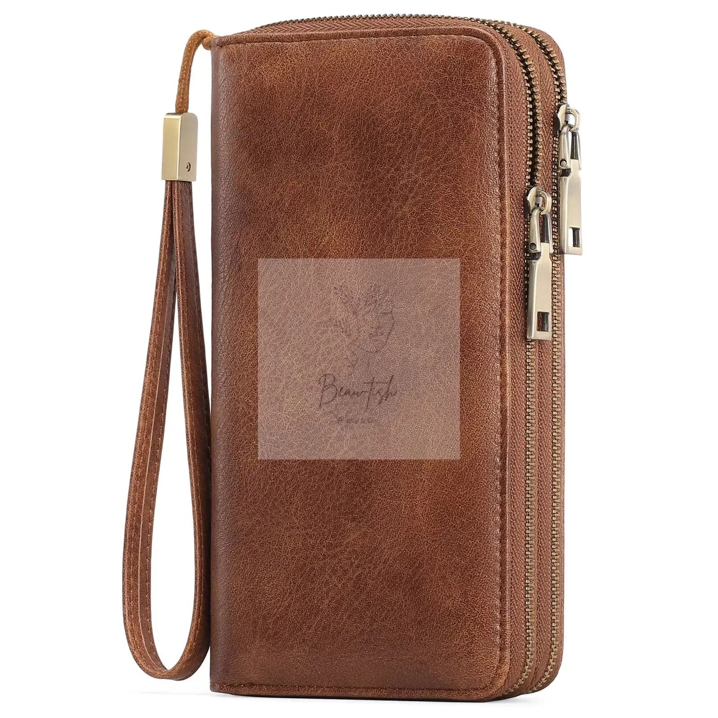 Vintage Style Double Zipper Leather Wallet