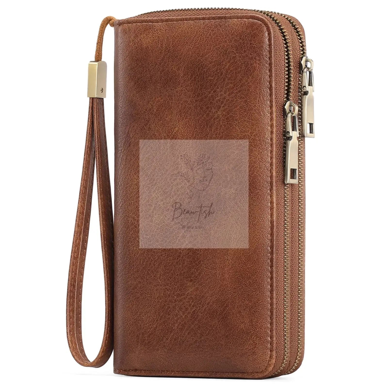 Vintage Style Double Zipper Leather Wallet