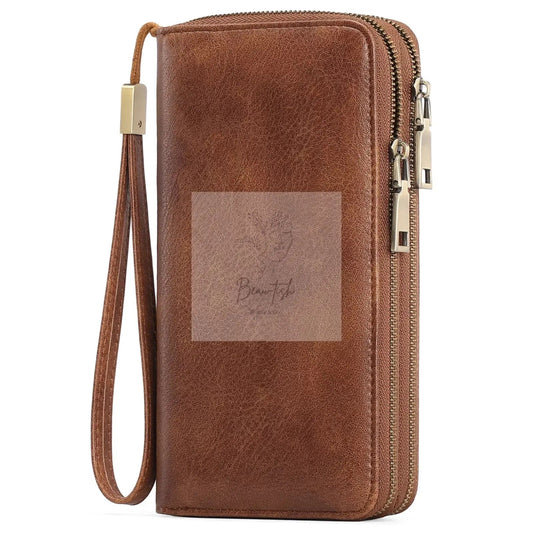 Vintage Style Double Zipper Leather Wallet