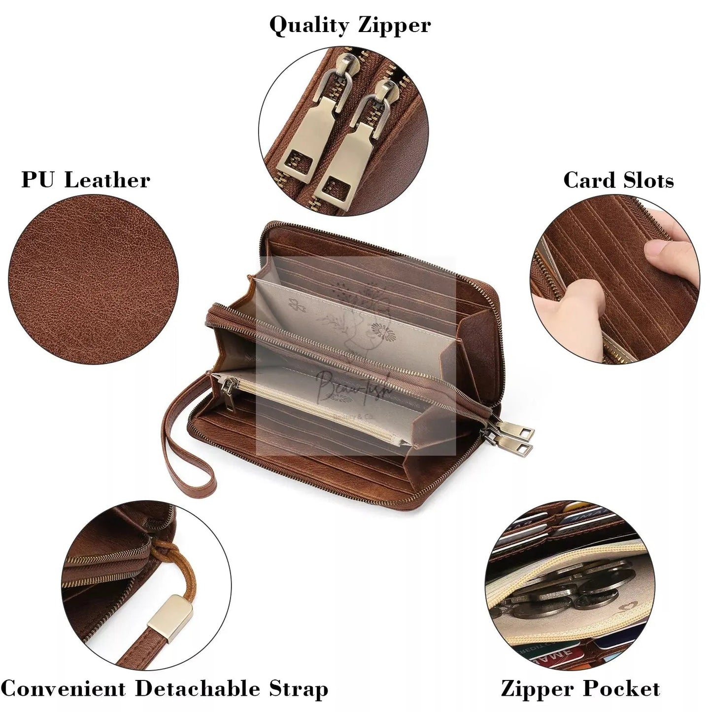 Vintage Style Double Zipper Leather Wallet