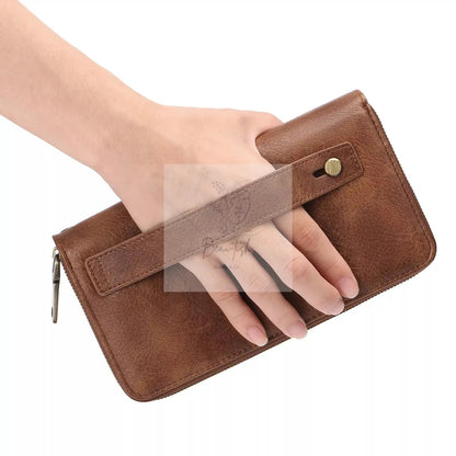 Vintage Style Double Zipper Leather Wallet