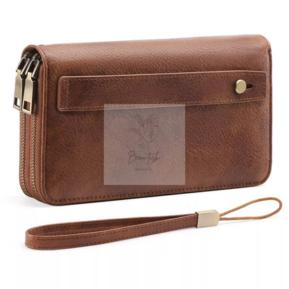Vintage Style Double Zipper Leather Wallet