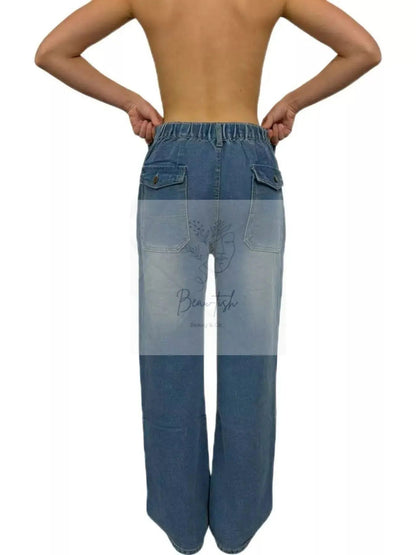 Wide Leg Contrast Stitching Jeans