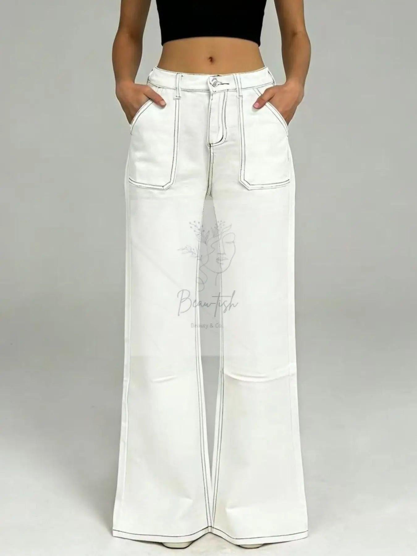 Wide Leg Contrast Stitching Jeans