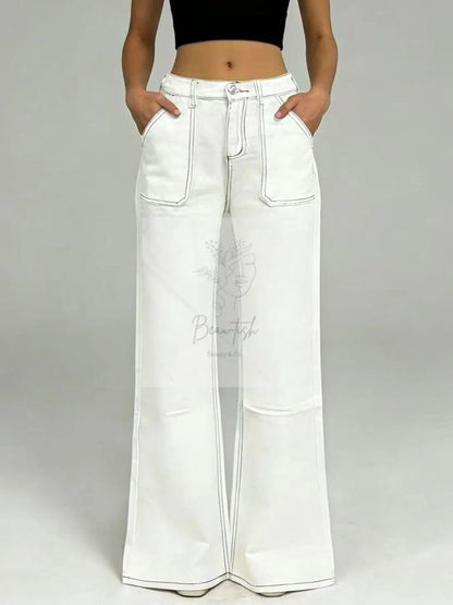 Wide Leg Contrast Stitching Jeans