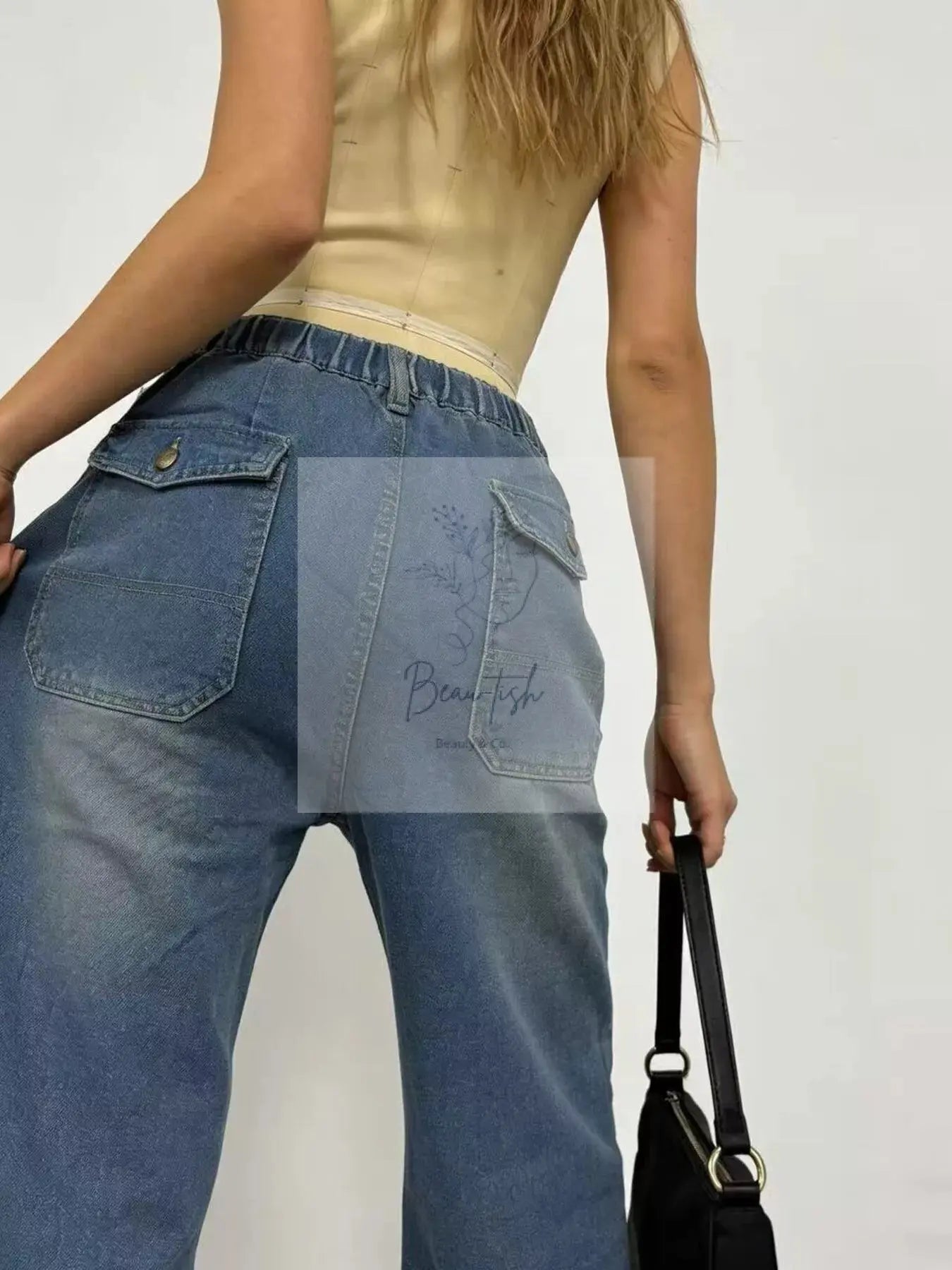 Wide Leg Contrast Stitching Jeans