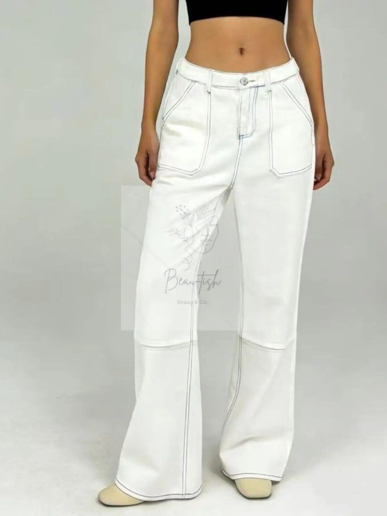 Wide Leg Contrast Stitching Jeans
