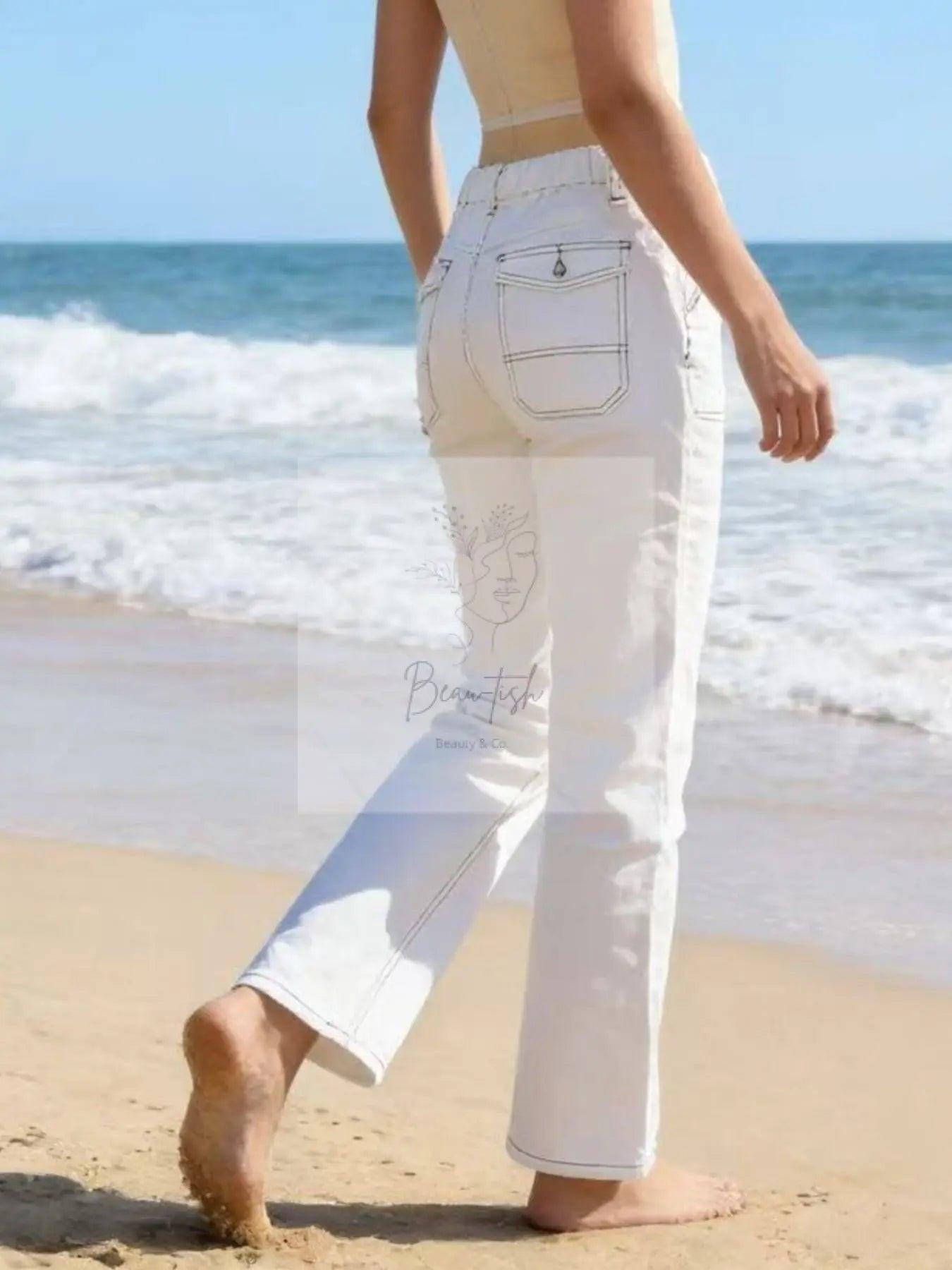 Wide Leg Contrast Stitching Jeans