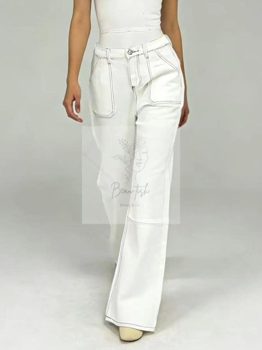 Wide Leg Contrast Stitching Jeans