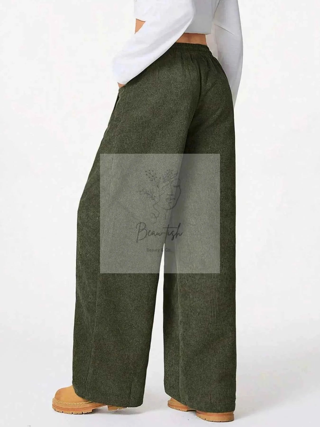 Wide Leg Corduroy Drawstring Pants