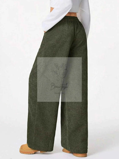 Wide Leg Corduroy Drawstring Pants