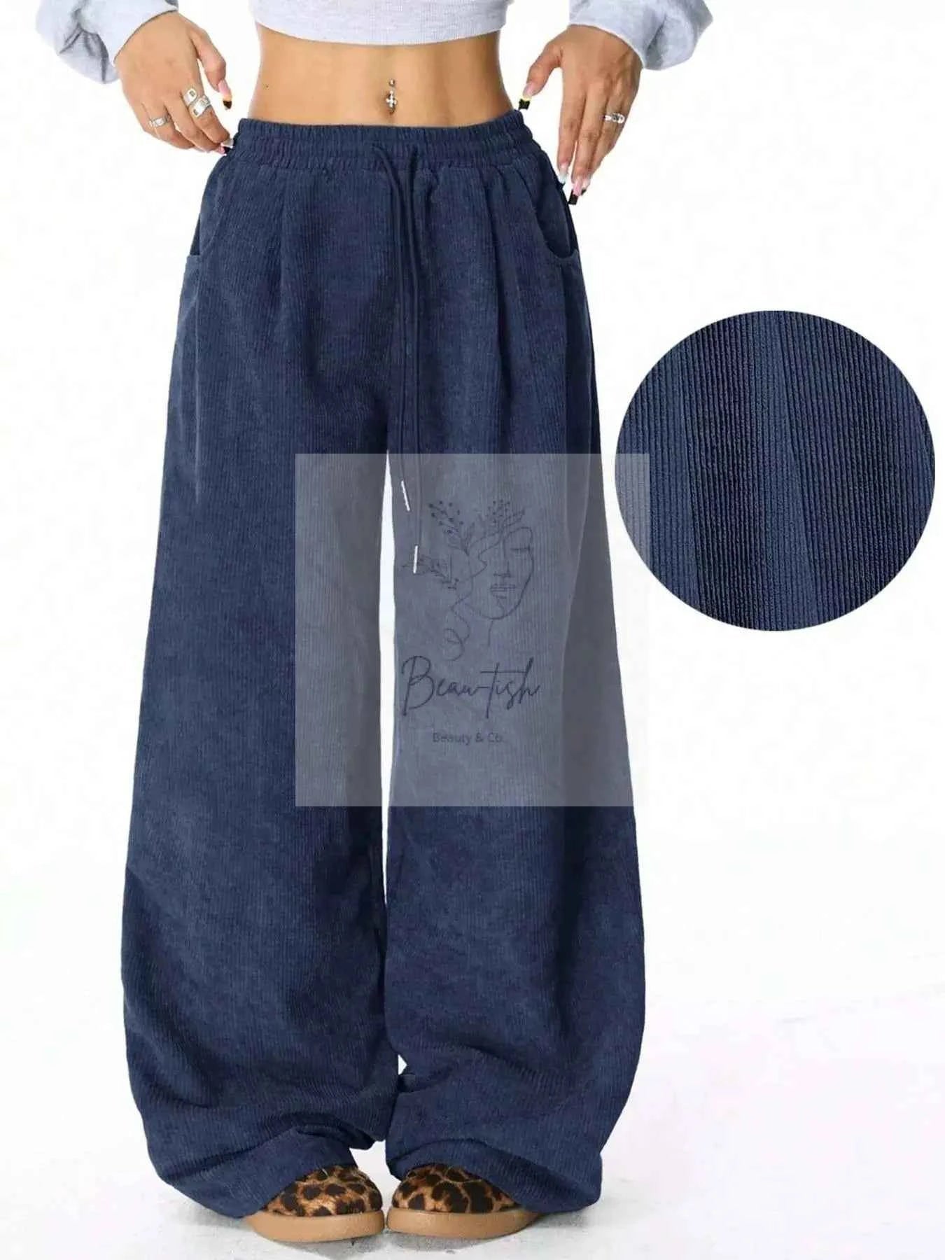 Wide Leg Corduroy Drawstring Pants
