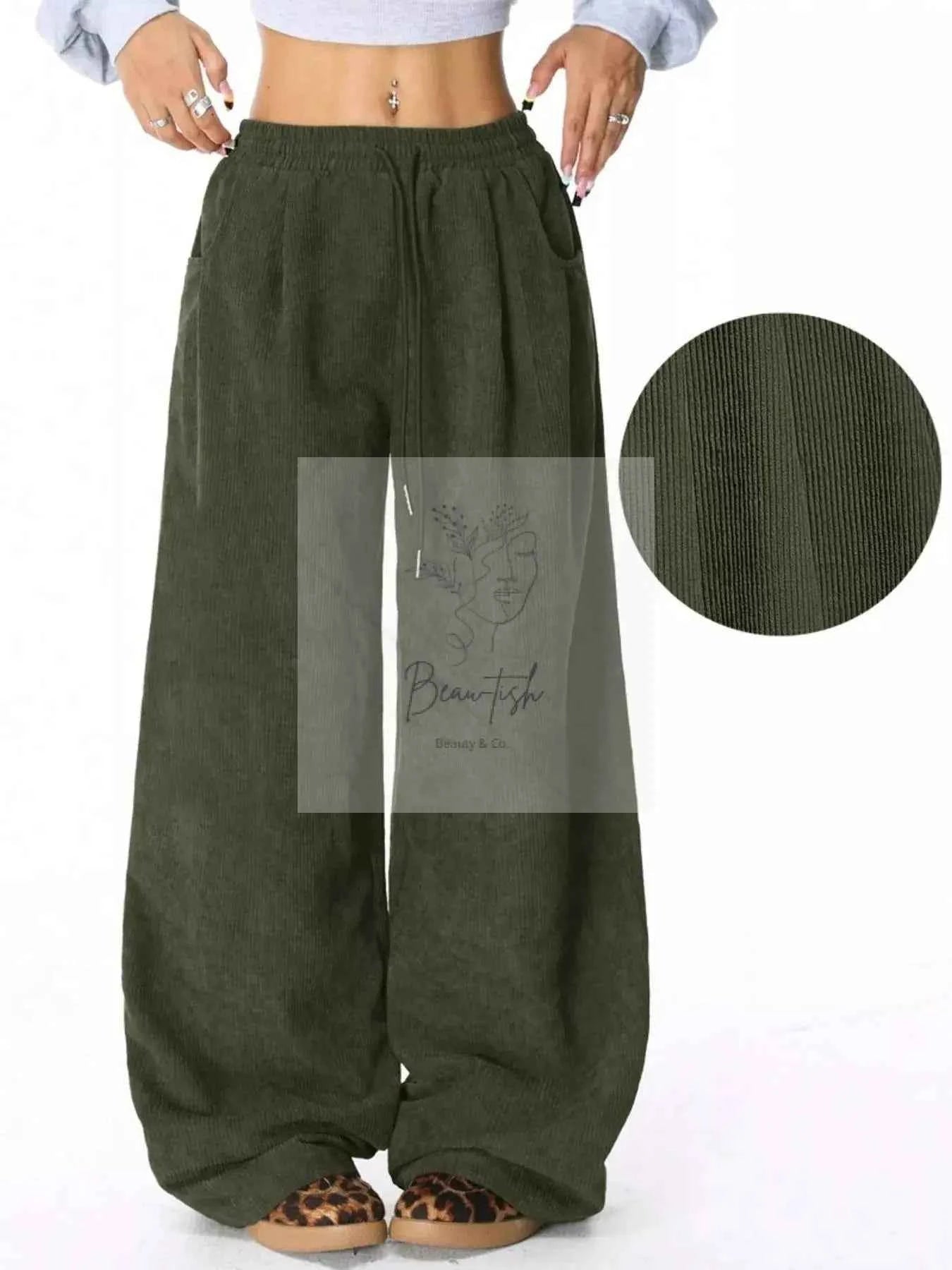 Wide Leg Corduroy Drawstring Pants