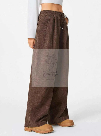 Wide Leg Corduroy Drawstring Pants