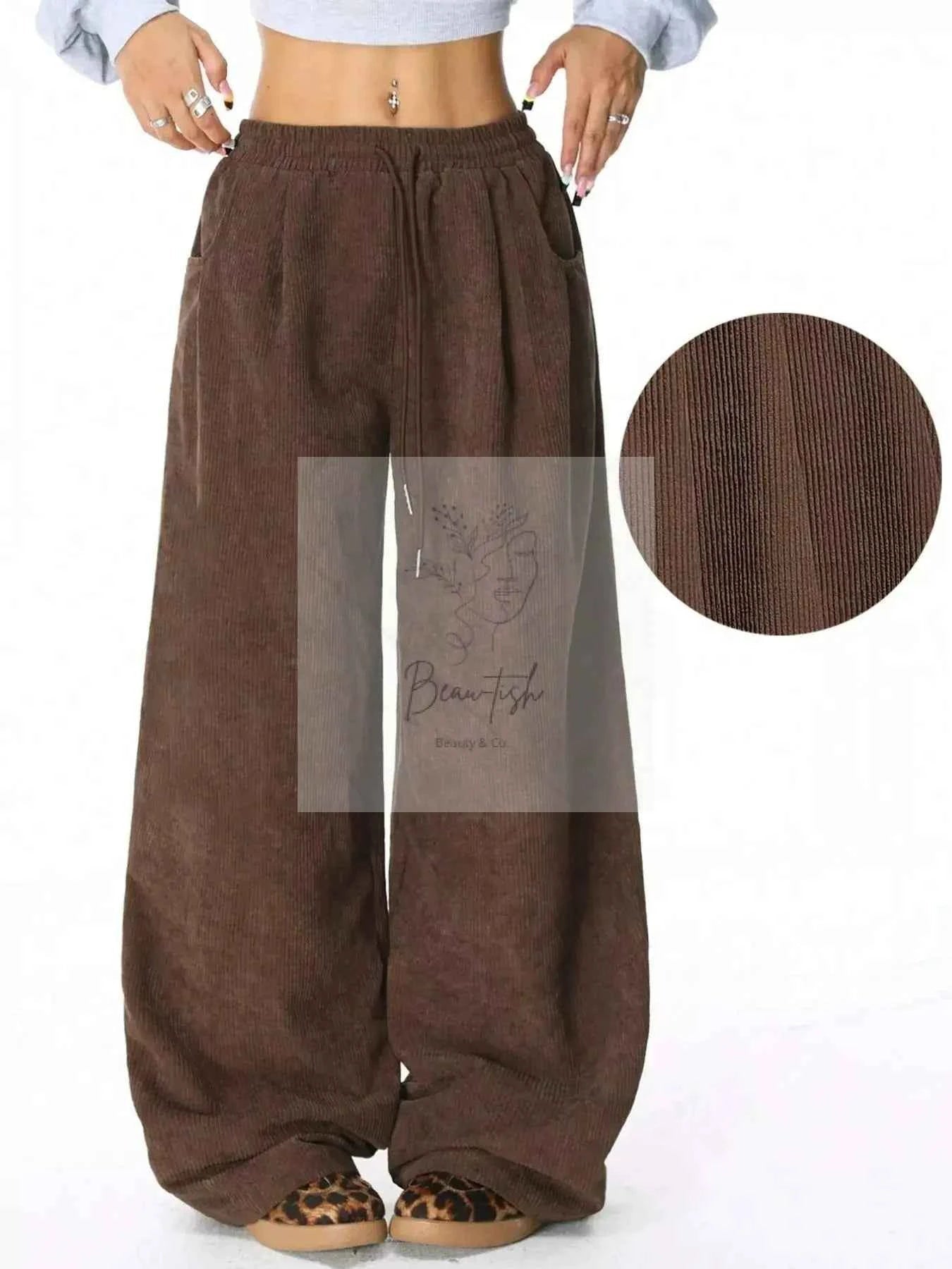 Wide Leg Corduroy Drawstring Pants
