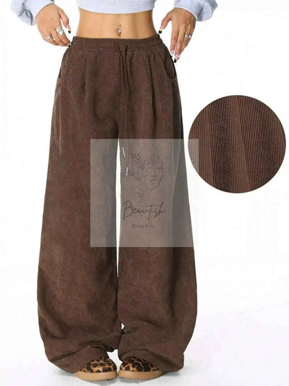 Wide Leg Corduroy Drawstring Pants