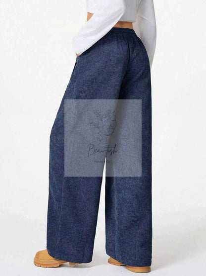 Wide Leg Corduroy Drawstring Pants