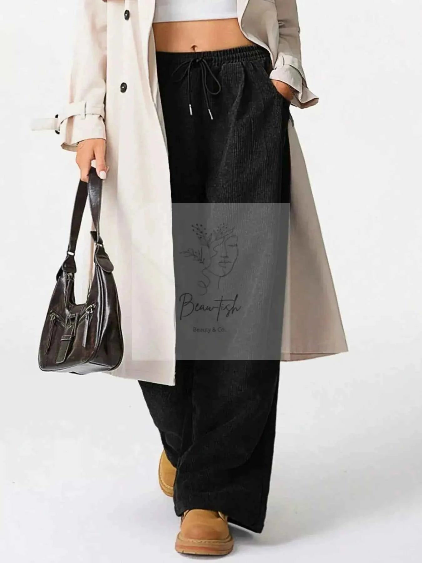 Wide Leg Corduroy Drawstring Pants