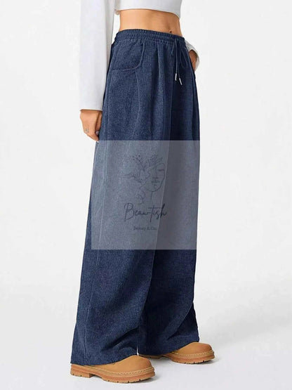 Wide Leg Corduroy Drawstring Pants