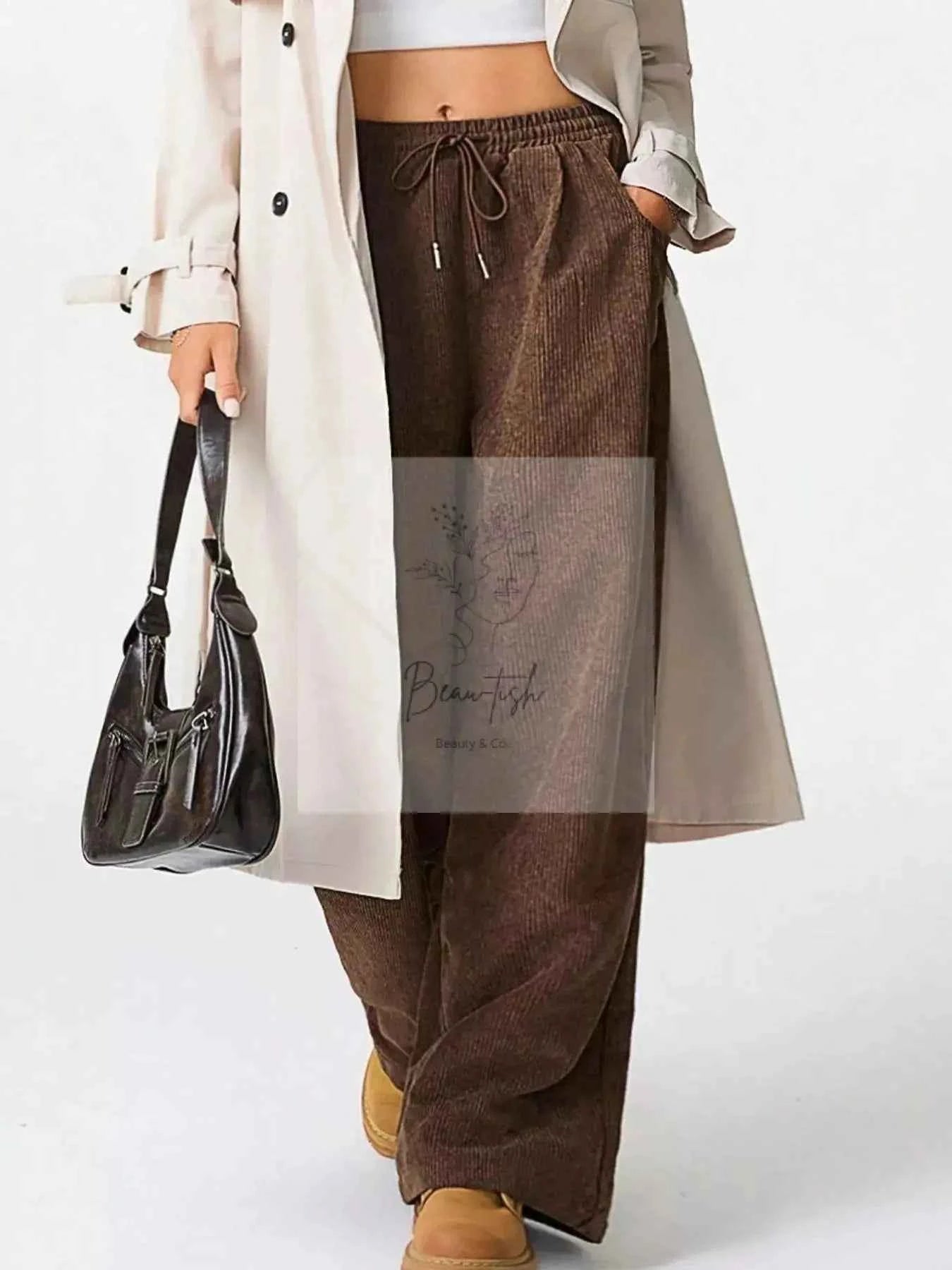 Wide Leg Corduroy Drawstring Pants
