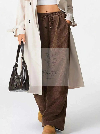Wide Leg Corduroy Drawstring Pants