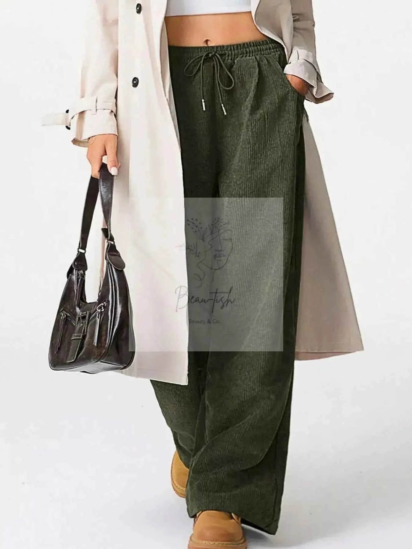Wide Leg Corduroy Drawstring Pants