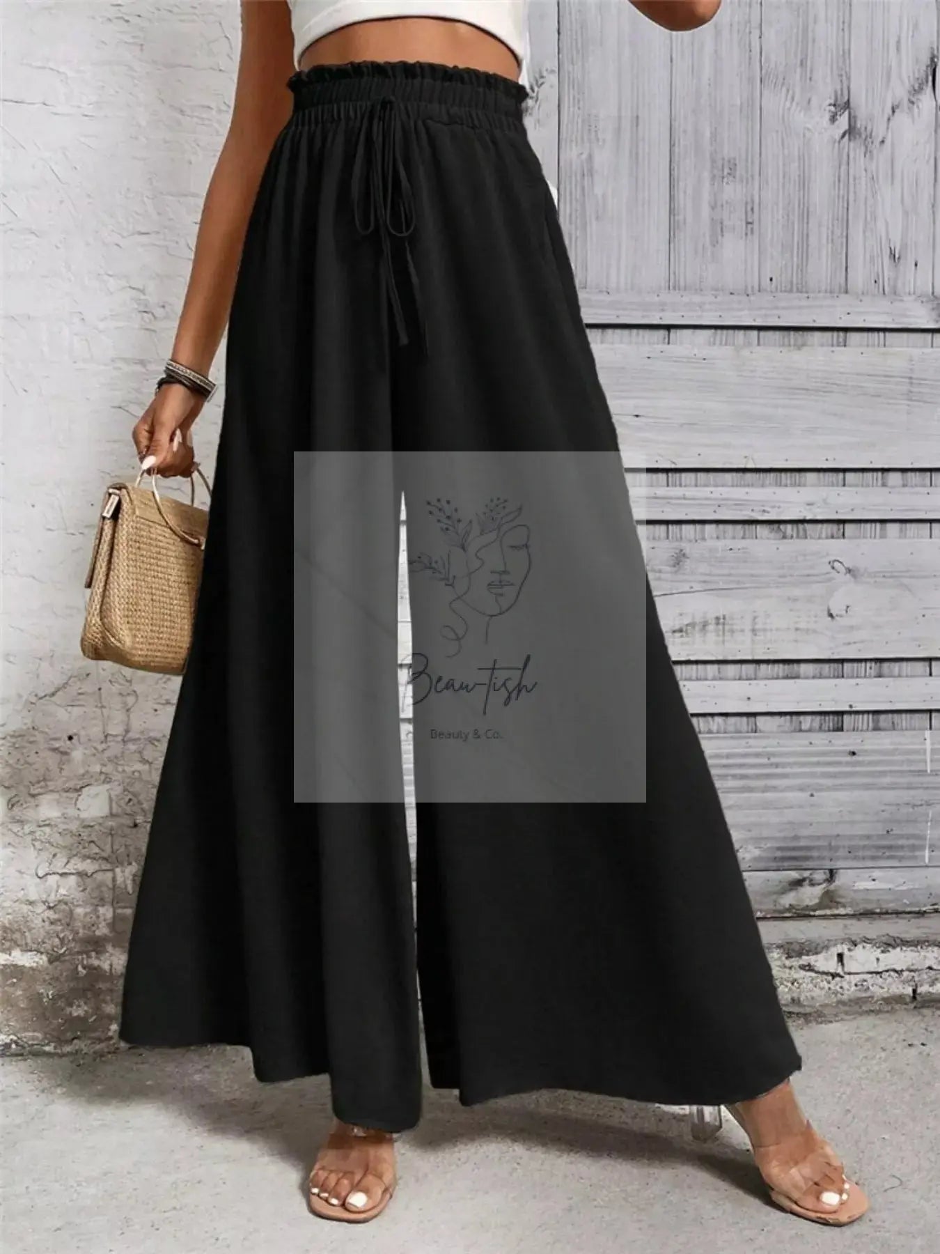 Wide Leg Drawstring Waist Casual Pants
