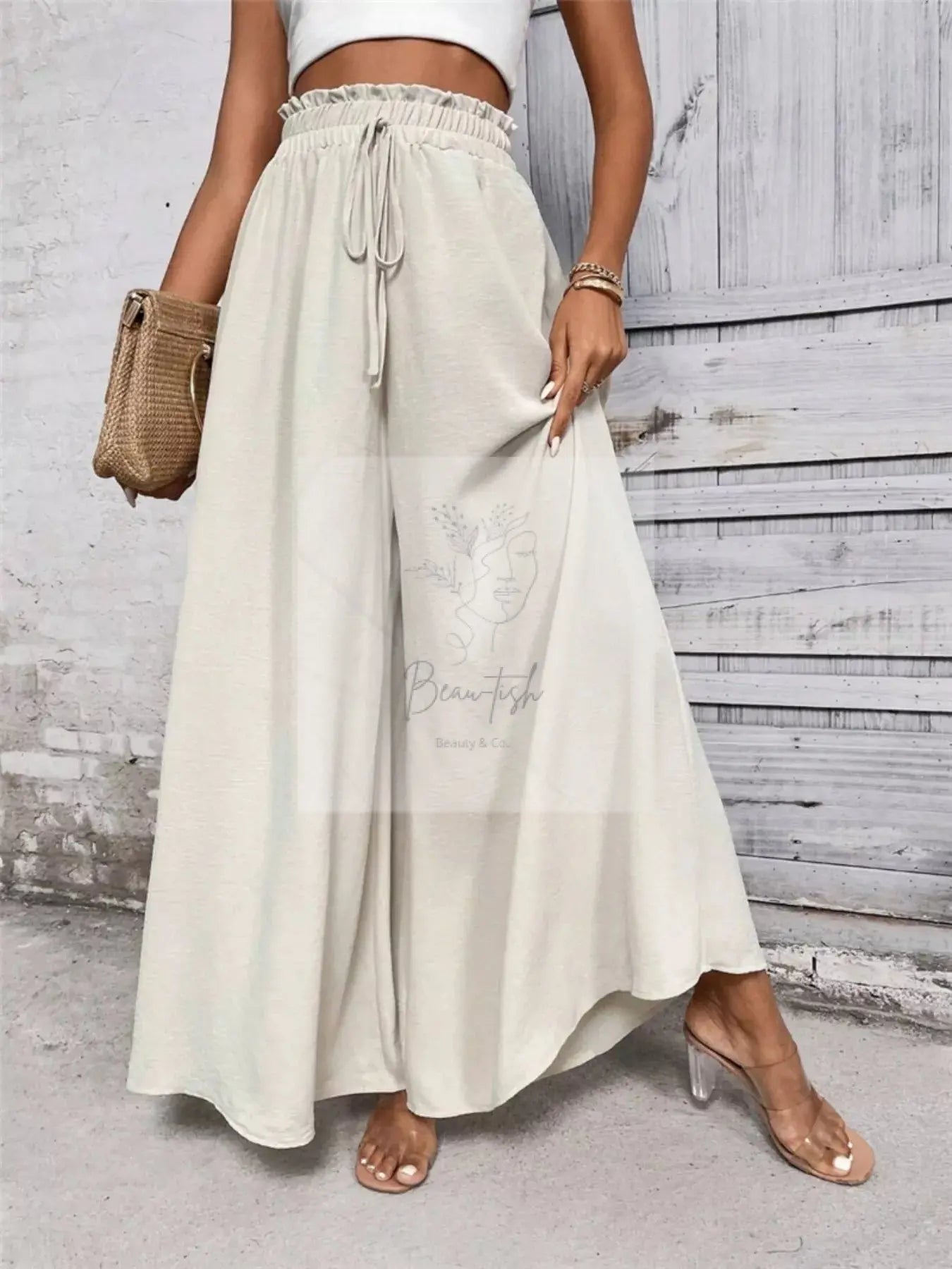 Wide Leg Drawstring Waist Casual Pants