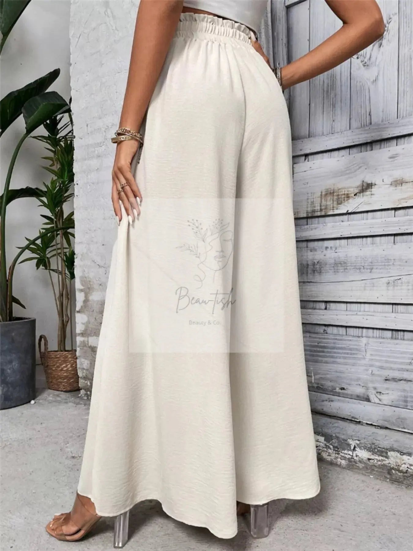 Wide Leg Drawstring Waist Casual Pants