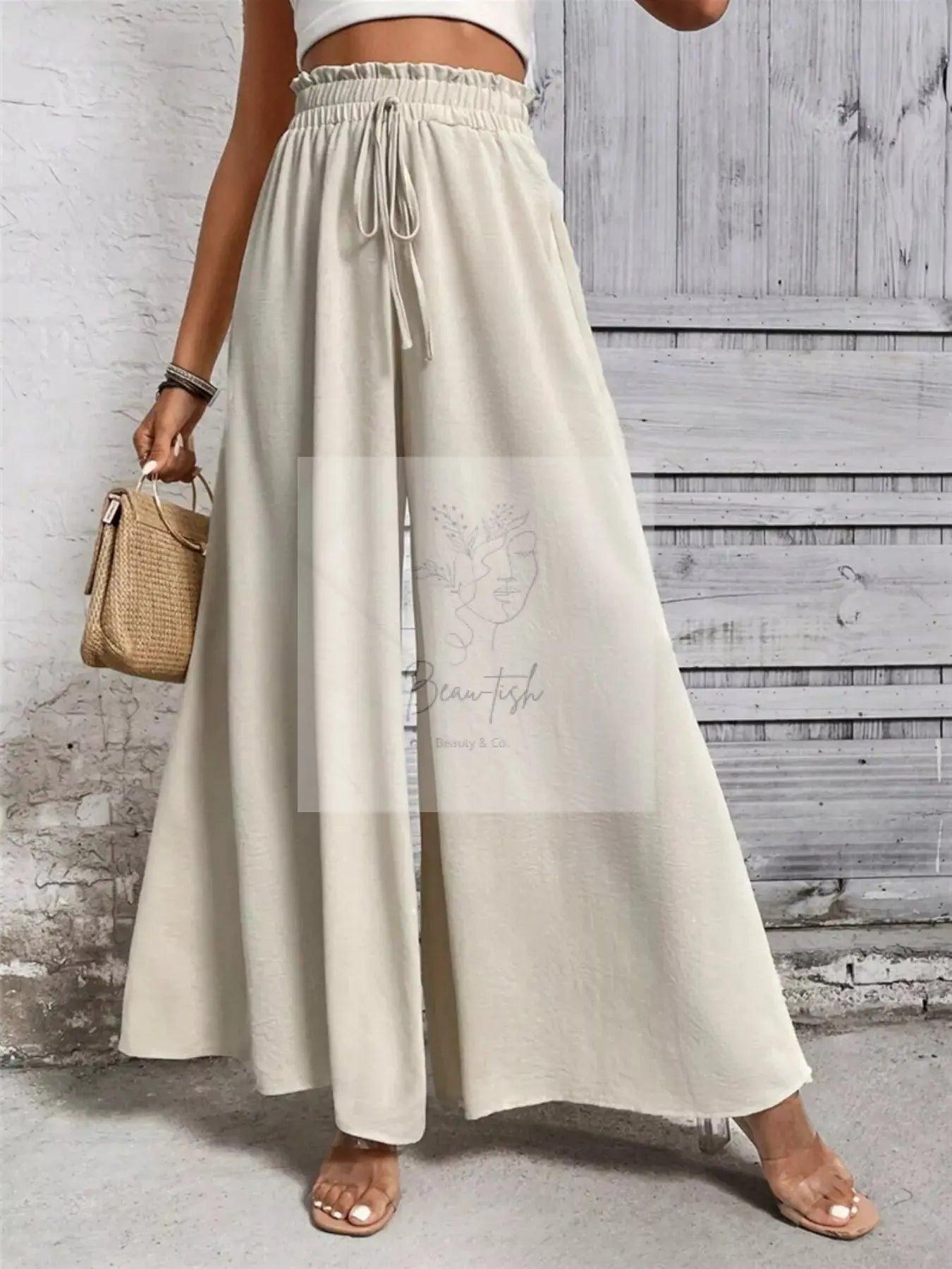 Wide Leg Drawstring Waist Casual Pants