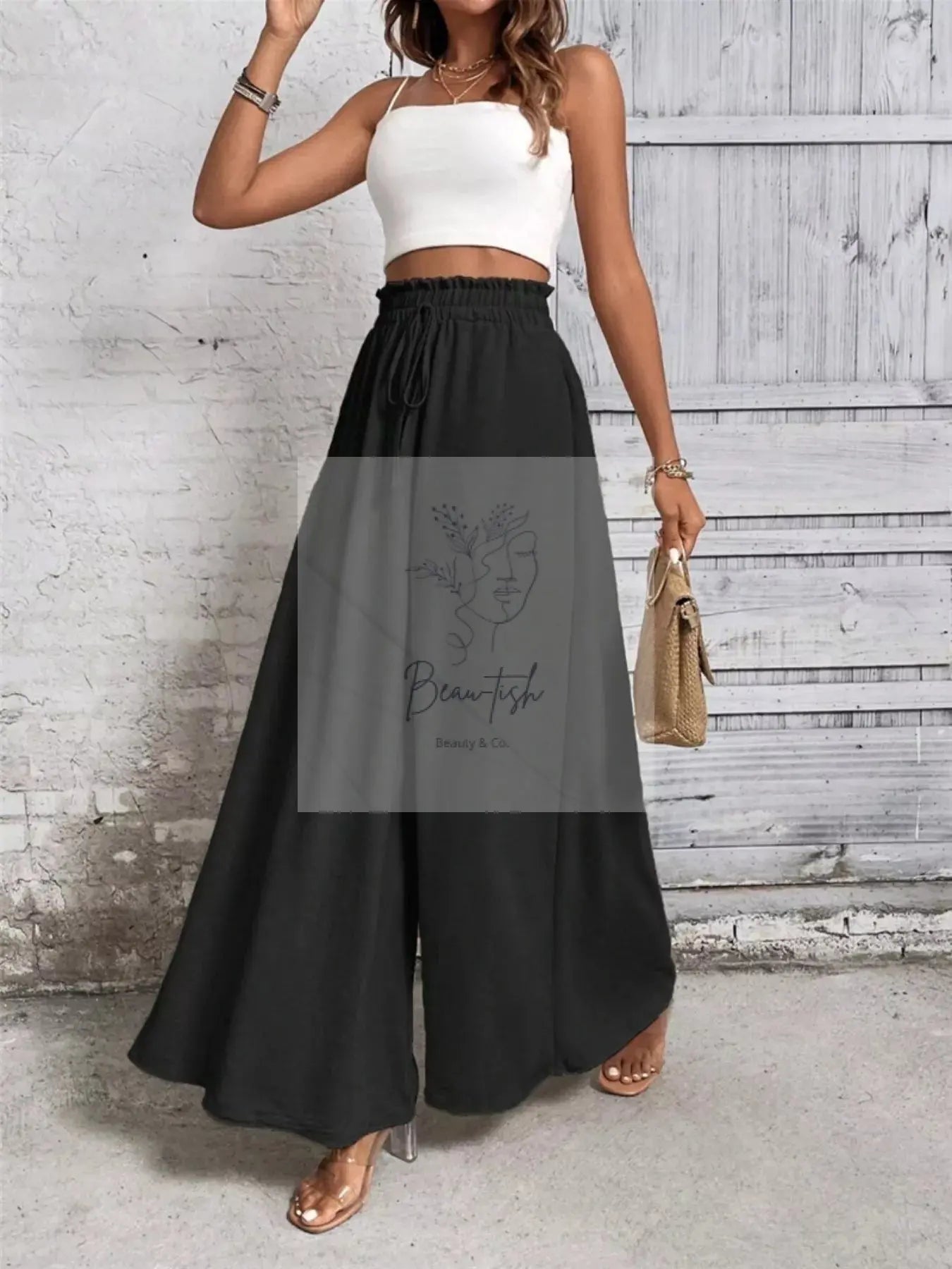 Wide Leg Drawstring Waist Casual Pants