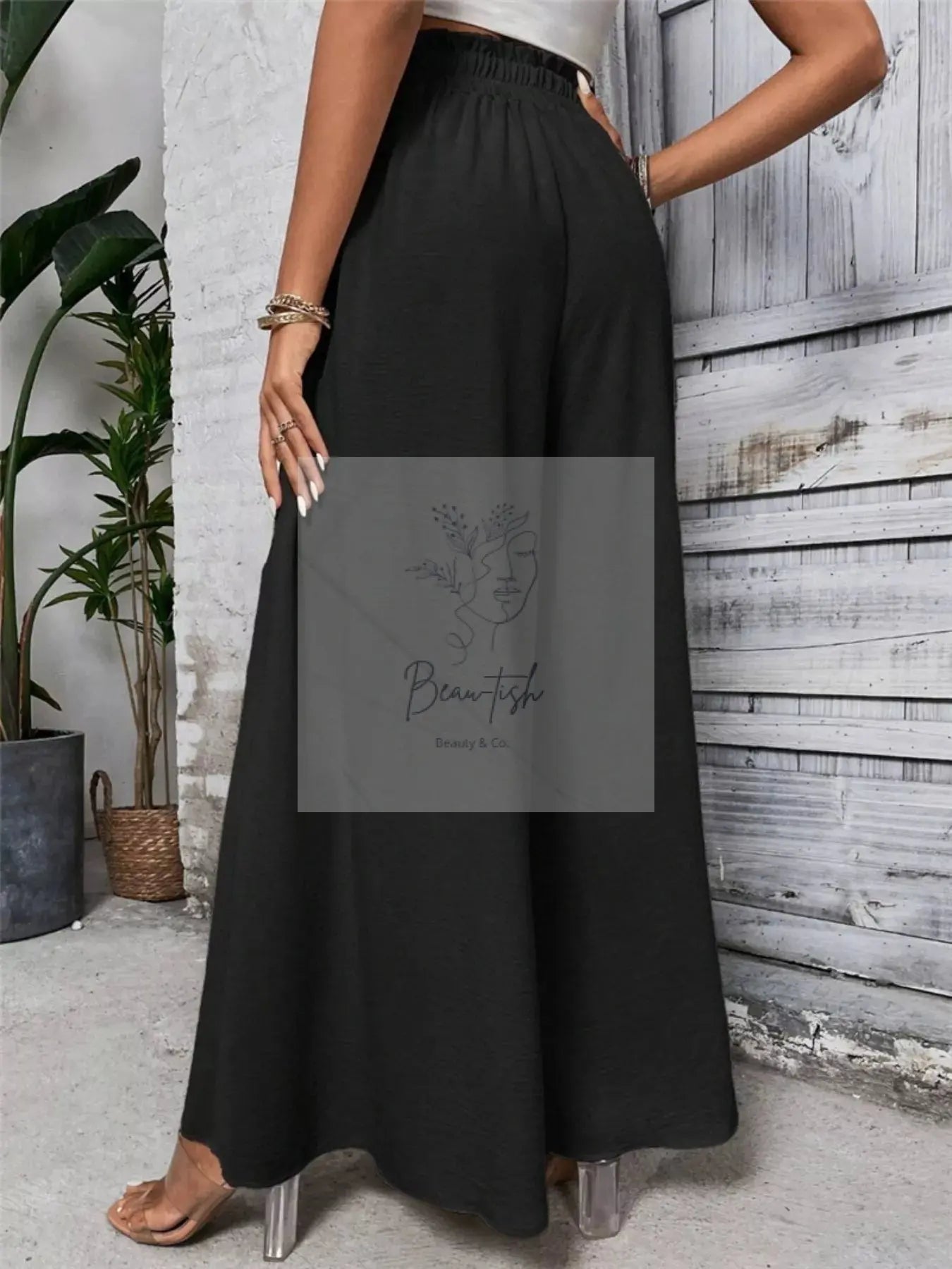 Wide Leg Drawstring Waist Casual Pants
